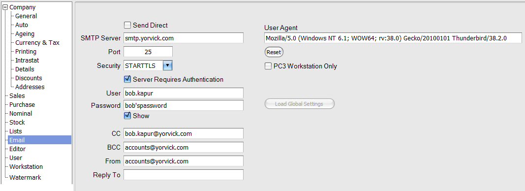 Configurations: SMTP Mail Server Details
