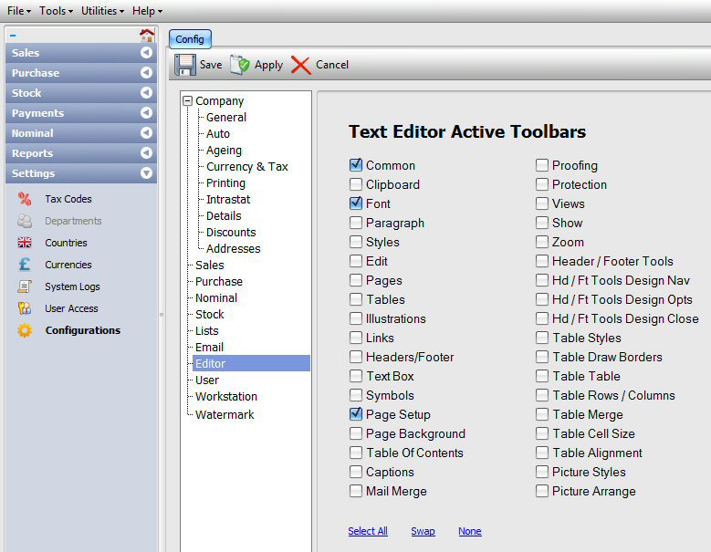 Configurations: Text Editor