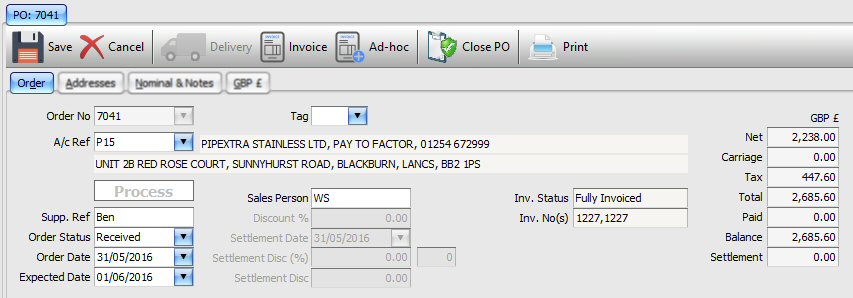 Purchase Order Header