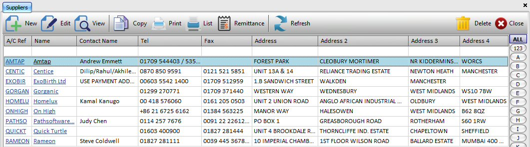 Suppliers List View